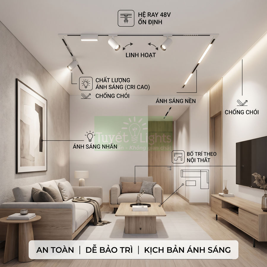 Chọn đèn rọi ray nam châm cho phòng khách cần lưu ý gì?
